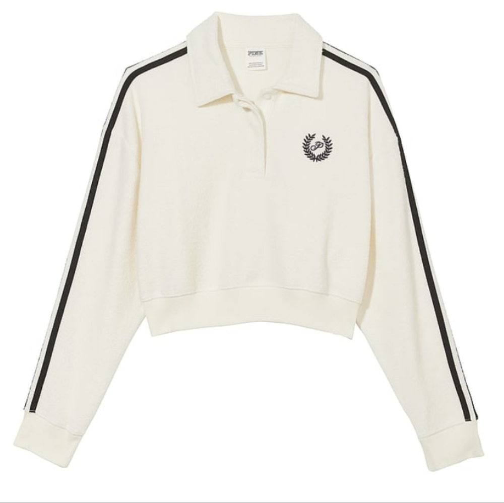 Victoria's Secret PINK Cream Reverse Fleece Cropped Sweatshirt NWT SZ XL‎ - Picture 4 of 11